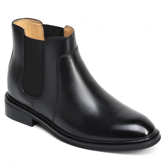 CMR CHAMARIPA Men's Height Increasing Boots - Black Leather Elevator Chelsea Boots 8CM / 3.15 Inches
