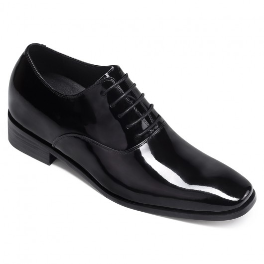 Black Glossy Elevator Tuxedo Shoes +2.76 Inches / 7 CM