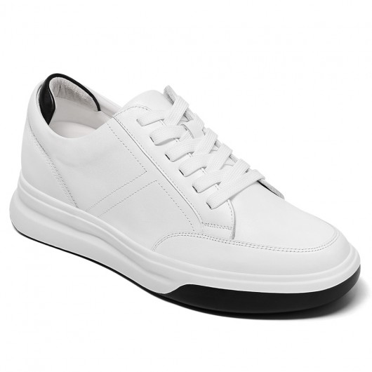 CMR CHAMARIPA Elevator Sneakers For Men White Leather Hidden Heel Shoes 7CM /2.76 Inches