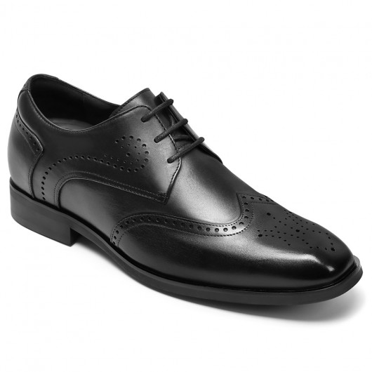 CMR CHAMARIPA Men's Height Increasing Formal Shoes - Black Leather Wingtip Brogue Derby Shoes 7CM / 2.76 Inches
