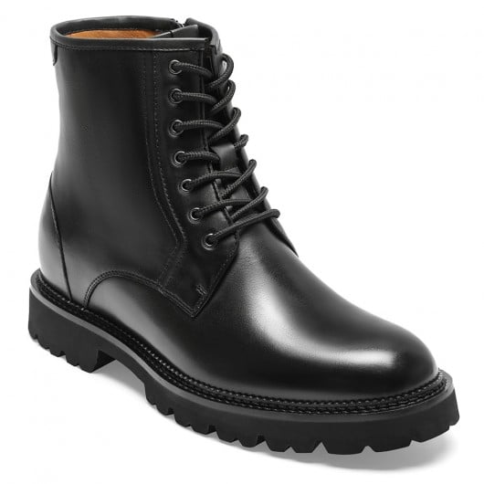 Black Leather Derby Boots 8 CM / 3.15 Inches