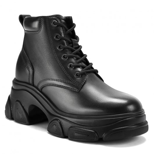 Black Leather Casual Boots 9CM / 3.54 Inches