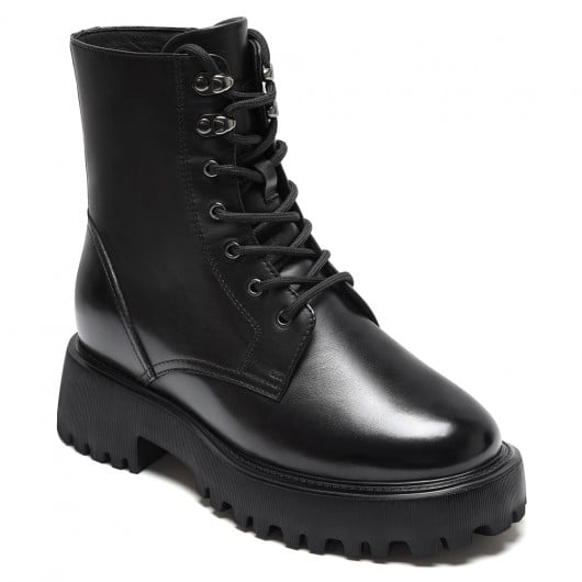 Black Leather Lace up Boots 8 CM / 3.15 Inches