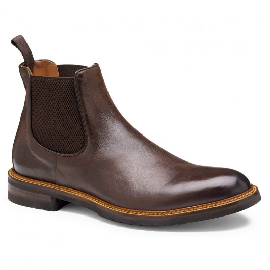 Kängor Som Ger Extra Längd för Män | Mörkbruna Chelsea Boots i Läder 7 CM