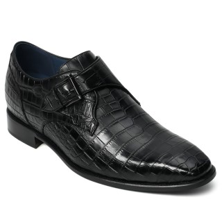 Höjdökande skor för män - Black Crocodile Monk Strap Skor för att bli längre 6 CM