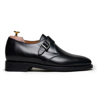 Elevator dress shoes för herr | Svarta single monkstrap-skor i läder 6 cm