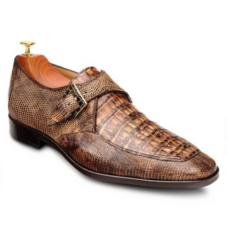Höjdökande skor - Lizard & Crocodile Monk Strap loafers camel 6 CM