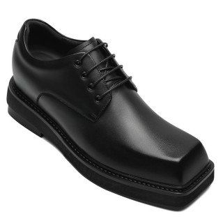 Höjdökande Elevator Klänning Skor - Svart Läder Square Toe Derby Skor 9 CM