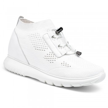 Sneakers för höjdökning för kvinnor - Elevator Sneakers för kvinnor - Vita stickade sneakers 8cm