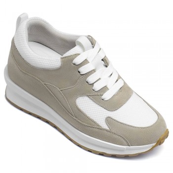 Elevator Sneakers För Dam - Höjdökande Skor För Dam - Khaki Wedge Sneakers 7cm