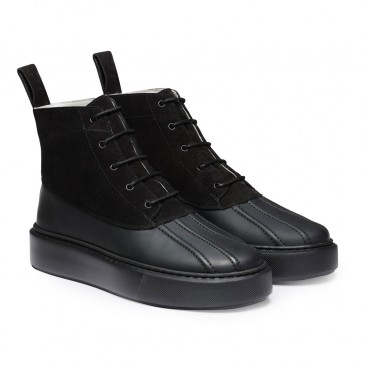 Chamaripa- women high top wedge$ suede chunky sneaker boots -7CM / 2.76 Inches taller-black