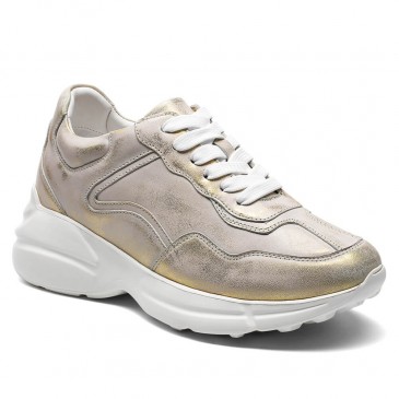 hissskor för kvinnor - guld läder casual högklackade skor 8cm