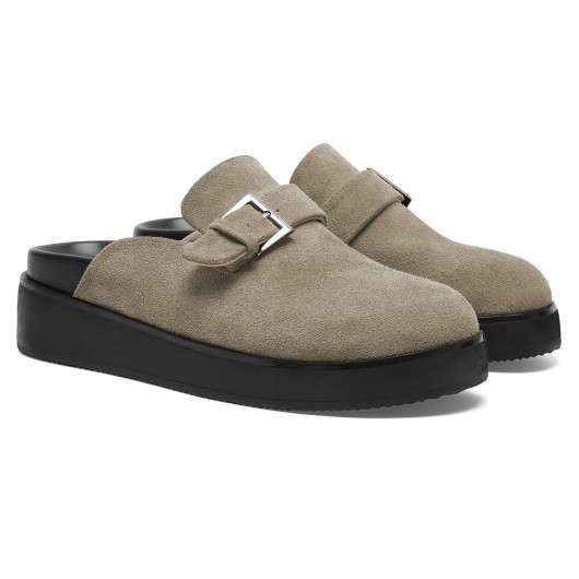 Herren Schuhe Mit Hohem Absatz​ | Taupefarbene Freizeitslipper Aus Velours-Kalbsleder 6CM