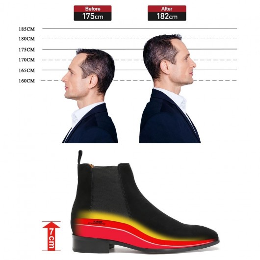 CHAMARIPA schuhe die größer machen- schuhe mit erhöhung für männer - schwarze Wildlederstiefel 7 CM