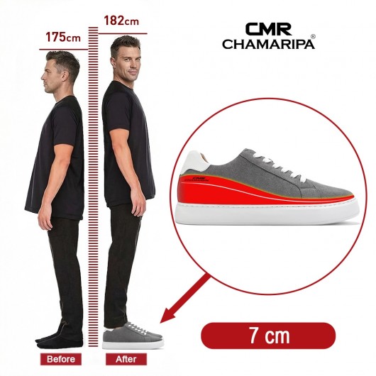 Schuhe Mit Erhöhung Für Männer – Dunkelgraue Wildleder-Freizeitschuhe 7CM