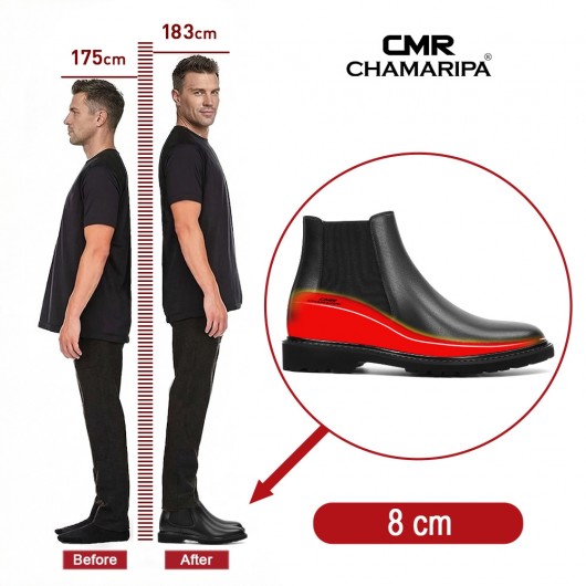 hohe herren stiefel - schwarze chelsea stiefel aus leder für herren 8cm