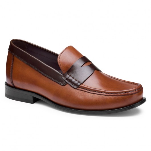 Erhöhungsschuhe für Herren | Lohfarbene Leder-Penny-Loafer 5 CM