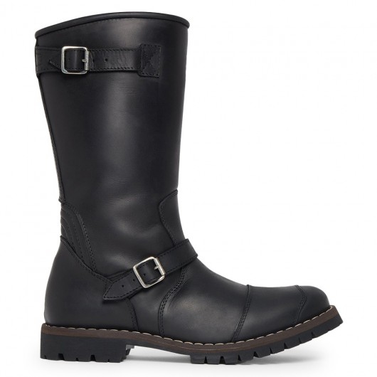 Stiefel mit Höhenerhöhung für Herren | Schwarze Motorradstiefel aus Leder 7 CM
