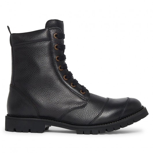 Höhenvergrößernde Stiefel für Herren | Schwarze Motorradstiefel aus Leder 7 CM