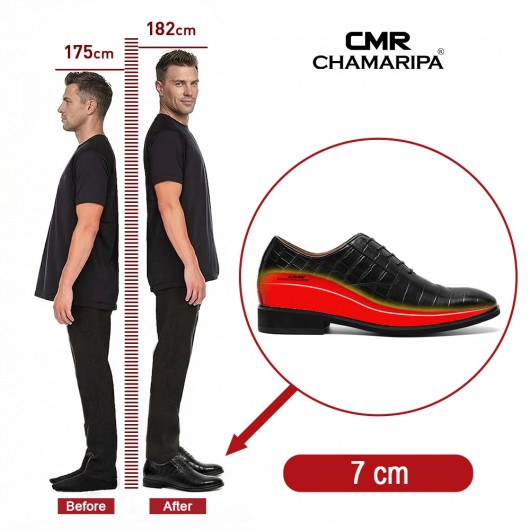 Herren Schuhe Mit Absatz | Klassische Schwarze Leder-Oxfords 7CM