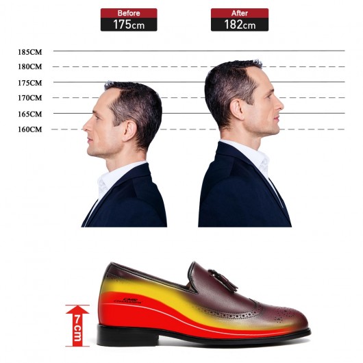 Chamaripa Aufzugsschuhe für Männer Business größere Schuhe Brüniertes Kalbsleder Longwing Brogue Quaste Slipper 7CM / 2.76 Zoll