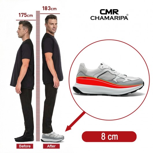 Schuhe mit erhöhung für Männer | Graue Atmungsaktive Sportschuhe 8 CM