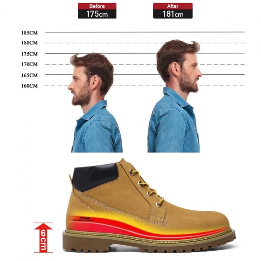 herren stiefel mit hohen absätzen - fellfutter gelbbraune wanderstiefel aus nubukleder 6CM