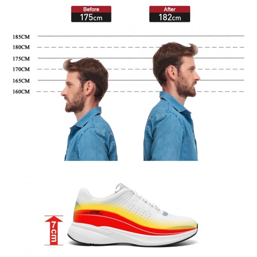 Herren Schuhe Mit Hohen Absätzen | Weiße Ledersneaker Mit Absatz 7CM