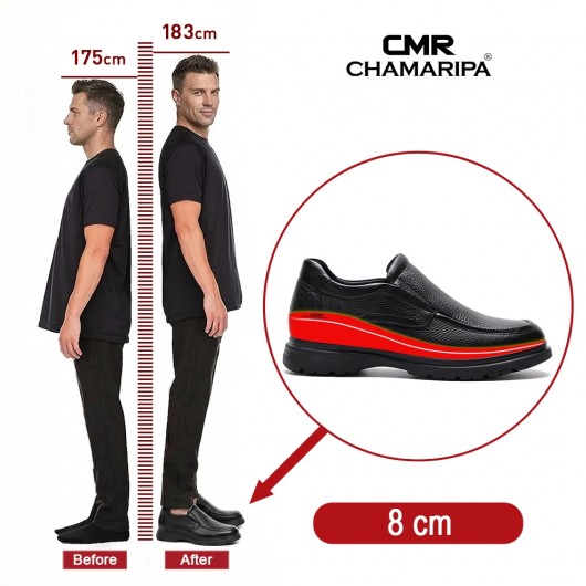 schuhe für kleine männer | Schwarze Casual-Loafer aus Leder 8 CM