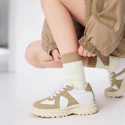 Schuhe Mit Erhöhung Damen | Aprikose Wildleder Freizeitschuhe 7CM