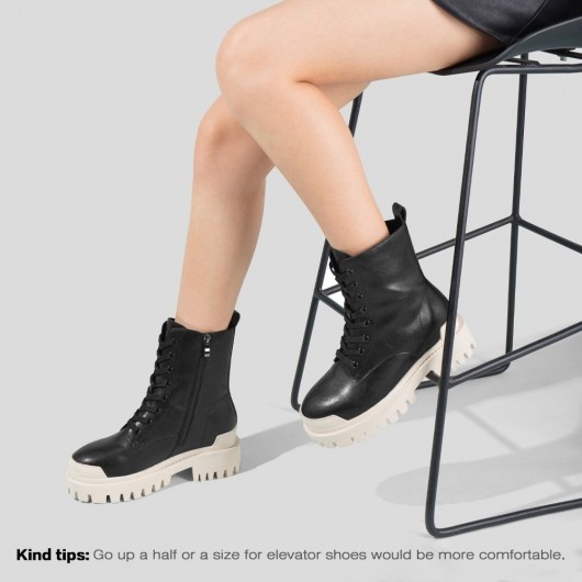 Schuhe Mit Erhöhung Damen - Damen Stiefel Mit Hohen Absätzen - Schwarzes Rindsleder Damen Hohe Stiefel 8CM Größer