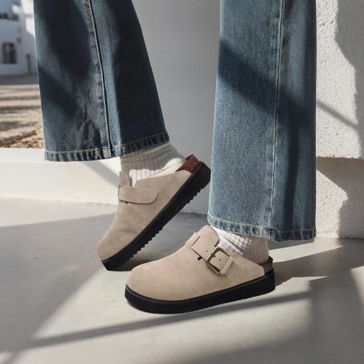 Schuhe Mit Erhöhung Damen | Apricot Wildleder Clogs für Damen 5 CM