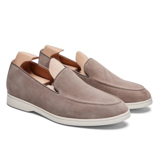 Männer Schuhe Mit Hohen Absätzen – Handgefertigte Loafer Aus Grauem Wildleder 6CM