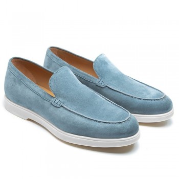 Schuhe Mit Absatz Herren - Lässige Slipper Zum Hineinschlüpfen Hellblaues Wildleder Loafer 5 CM