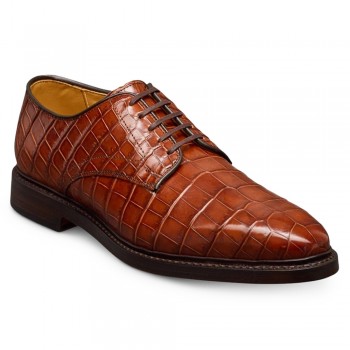 Herrenschuhe, die größer machen | Braune Derby-Schuhe aus Krokodilleder 6 CM