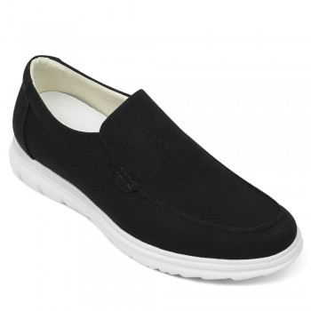 Herren Schuhe Mit Hohem Absatz - Schwarze Leinwand Lässig Schlüpfen Hohe Loafer 5 CM 