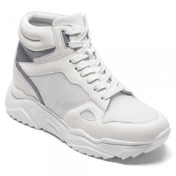 Elevator Schuhe Herren | Weiße High-Top-Sneaker aus Mesh 8 CM