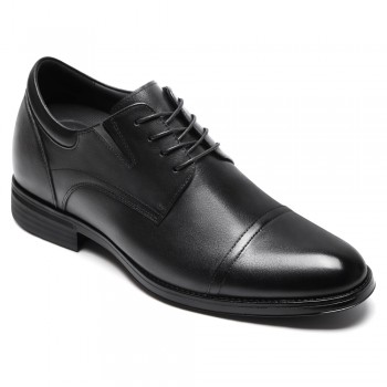 Herren Schuhe Mit Hohem Absatz | Schwarze Leder Derby-Schuhe 8CM