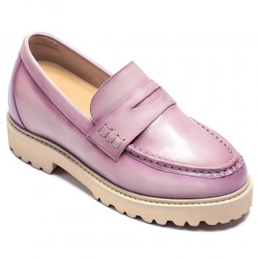 aufzug schuhe - schuhe die größer machen damen - Damen Distressed Lavanda Flieder Leder Bootsschuhe 7 CM