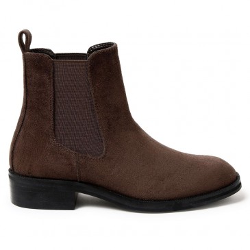 Damen Stiefeletten mit versteckter Erhöhung | Chelsea Boots aus schokoladenbraunem Wildleder 7 CM