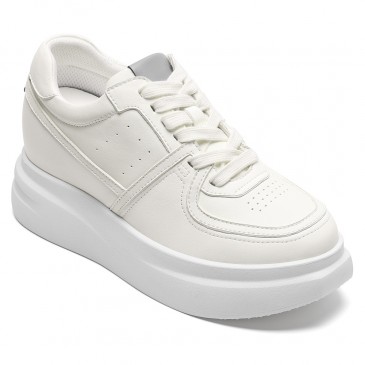 Schuhe Mit Erhöhung Damen | Cremeweiß Leder Plateau Freizeitsneaker 8 CM