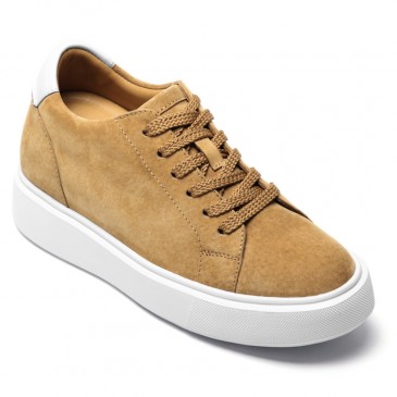 aufzugschuhe damen - schuhe die größer machen damen - Sneaker aus sandfarbenem Wildleder mit einer Höhe von 7 CM