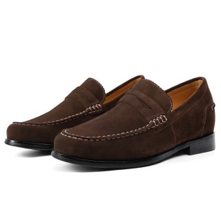 yüksek artan ayakkabılar - yükseltilmiş topuklu ayakkabılar - el yapımı koyu kahverengi süet penny loafer'lar 6 CM (Son Ayakkabı Yok)