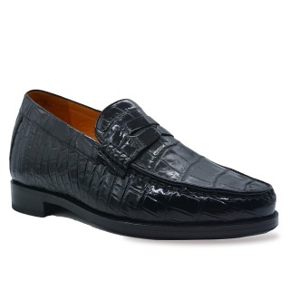 Erkekler İçin Boy Uzatan Loafer'lar - El Yapımı Siyah Timsah Derisi Loafer'lar 6CM