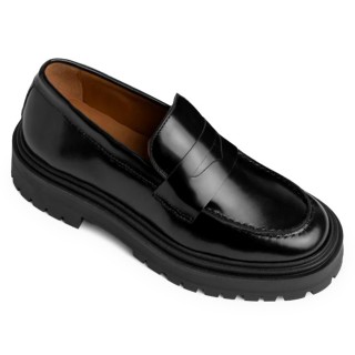 Kadınlar için sizi daha uzun gösteren ayakkabılar | Siyah deri Penny loafer 5 CM