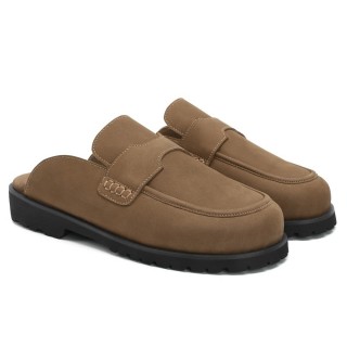 Erkek Boy Uzatan Terlikler - Kahve Nubuk Deri Günlük Terlikler 4CM