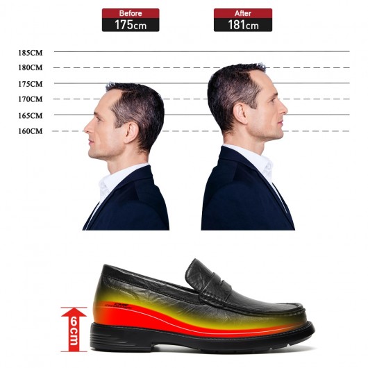 Giày Lười Tăng Chiều Cao Invisible Dành Cho Nam - Giày Lười Da Đen Trang Trọng 6CM 
