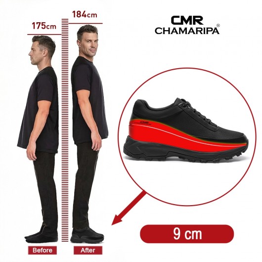 Nam Giay Tang Chieu Cao | Giày Thể Thao Outdoor Bền Bỉ Da Đen 9 CM
