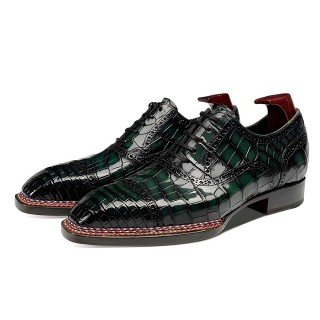 Giày nam gót cao 6CM | Giày dress da cá sấu Nile màu xanh lá may Norwegian Welt
