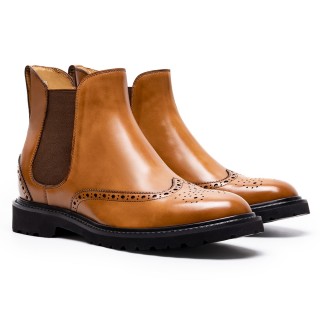 Giày Bốt Tăng Chiều Cao Cho Nam - Giày Bốt Brogue Chelsea Da Nâu 7CM